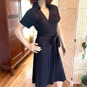 Black Wrap Dress with pin stripe and pockets